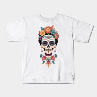 Frida's Sugar Skull Tribute: Colorful Illustration Kids T-Shirt